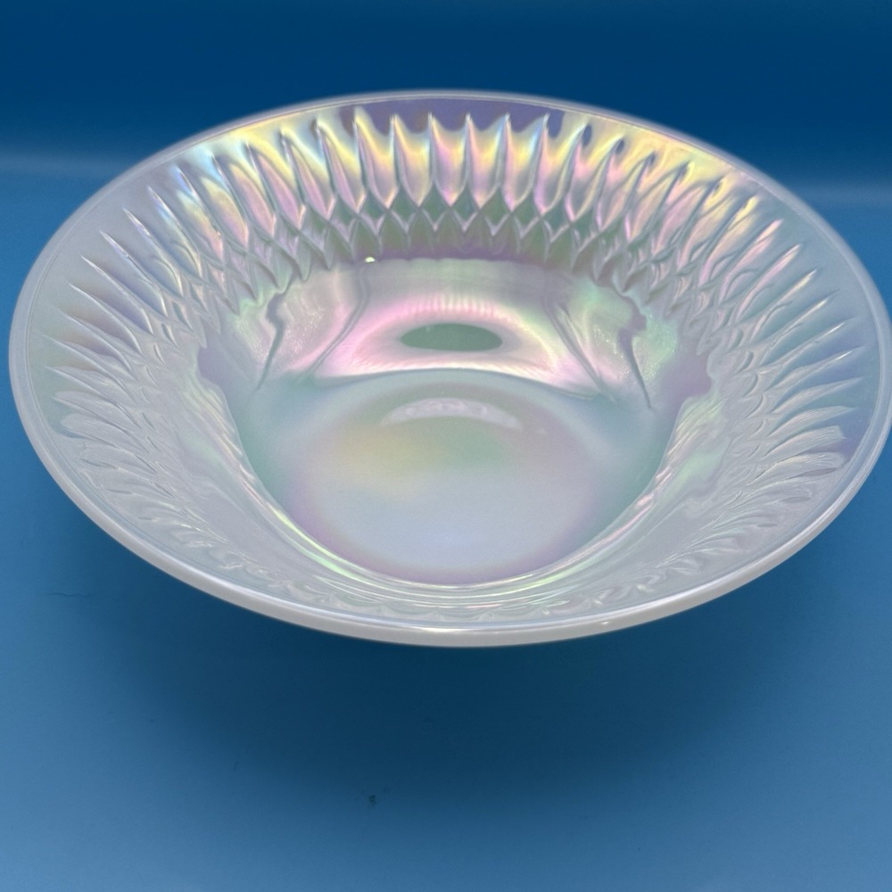 1960 Federal Glass Moonglow Iridescent 6” Bowl White Rainbow MCM Vintage